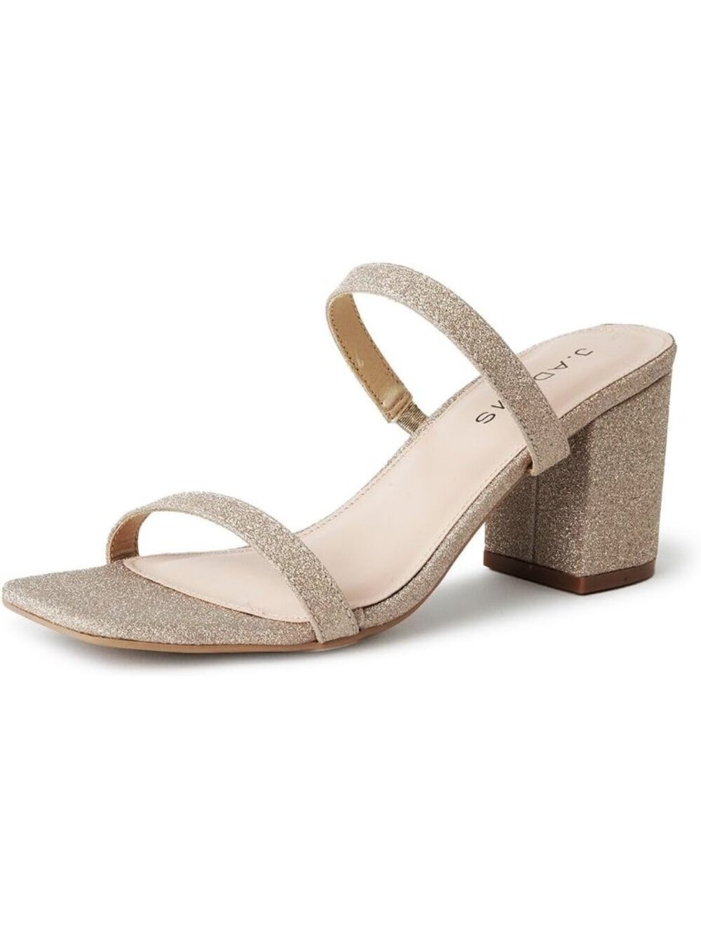 Women's Gold Glitter Summer Flat Mules Square Toe Double Band Low Block Heel